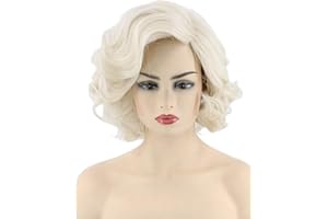 Topcosplay Damen Blond Perücke Synthetische Kurz Lockig Perücken Halloween Karneval Cosplay Kostüme mit Pony