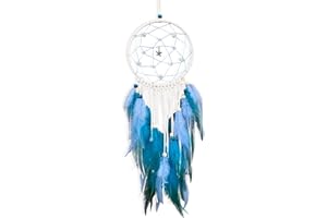 FEIBETY Ocean Star Dream Catcher Lovely Handmade Blue Feather Dream Catcher Feather Bead Wall Hanging Sea Star Boho Woven Art Ornament Gift Craft Dreamcatcher for Home Children Bedroom Decor