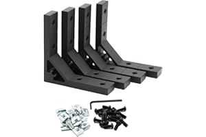 Iverntech 4 angoli angolari neri 78 x 78 mm, 4 fori interni, forte supporto angolare tassello per profilo di estrusione in alluminio 2020 con 16 viti M5 + 16 dadi M5
