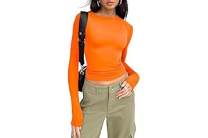 OYIGELZ Langarmshirt Damen Klassischer Basic T-Shirt Crop Tops Y2K Slim Fit Oberteile Sweatshirt Casual Rundhals Tee Shirt