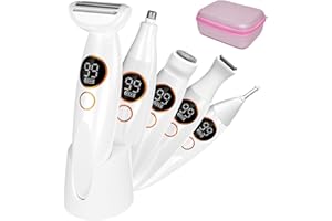 LRBSULE Rasoio elettrico da donna 5 in 1 rasoio intimo per donna con stazione di ricarica USB, IPX7 impermeabile rasoio elettrico per zona intima, corpo, sopracciglia, naso