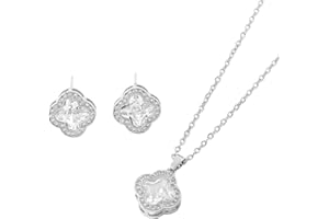 Gkaopi Vierblättriges Kleeblatt Schmuckset für Damen und Mädchen Anhänger Halskette Ohrstecker Hypoallergen Schmuck Set Verstellbarer Ketten Lucky Jewelry