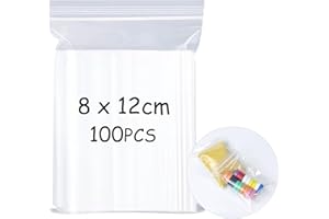 Skaaisont 100 Sacchetti Plastica Richiudibili, Bustine Trasparenti con Chiusura per uso Alimentare Ufficio Semi di Gioielli e Piccoli Accessori 8 x 12cm