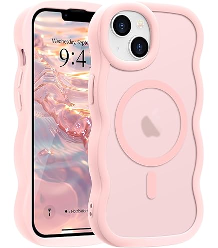 QLTYPRI - Cover magnetica per iPhone 13 Pro, compatibile con MagSafe, graziosa custodia trasparente con bordo ondulato, per ragazze e donne, in TPU, antiurto, bianco