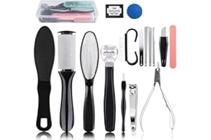 Queta Conjunto de 16 peças de pedicure profissional, ferramentas de cuidado dos pés, conjunto de remoção de pele morta e dura, com raspador/removedor de ruas/vassoura de pedicure e manicure