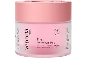 Yepoda The Porefect Pad - Almohadillas de tóner exfoliantes con agua de rosas, AHA, BHA y PHA (60 almohadillas, 120 ml)