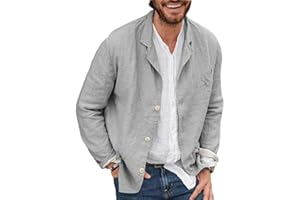 BBTRE Blazer décontracté en coton et lin pour homme à trois boutons de couleur unie