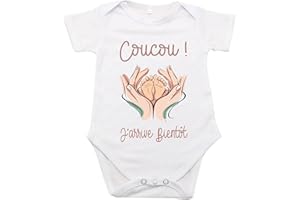 maroma [3-3] Body Annonce Grossesse Papa Mamie Papi/j'arrive bientôt/Personnalisé/ 100% Coton 0-3 Mois