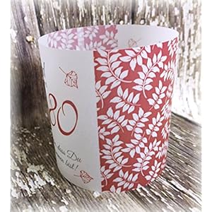 4er Set Tischlicht Tischlichter Blätter runder Geburtstag 40 50 60 70 80 90 Tischdeko personalisierbar dunkelrot