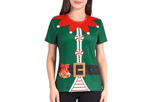 COSAVOROCK Disfraz de Papá Noel Elfo de Navidad Mujer Camiseta