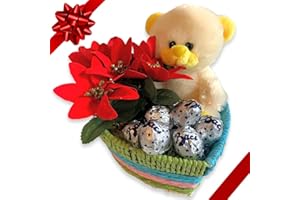 MY TEST Cesto di Natale 2023-200 grammi di Baci Perugina + Orsacchiotto Giallo + Piantina Stella di Natale - Confezione Regalo Natale (Lindor)