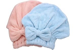 Dianoo 2PC Cuffia per Asciugare I Capelli Microfibra, Turbante per Capelli Ad Asciugatura Rapida, Cuffia da Doccia Morbida per Capelli Lunghi E Folti Donne Ragazze (Rosa e Blu)