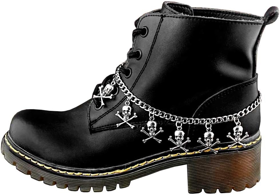 Women Punk Skull Charm Boot Chain Bracelet Strap Silver Anklet