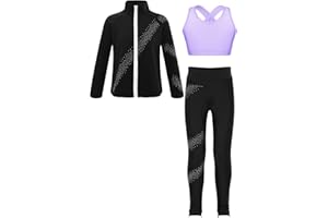 iiniim Kinder Mädchen Trainingsanzug Eiskunstlauf Anzug Glitzer Strass Langarm Sweatjacke + Hose Sport Leggings Yoga Gym Eislaufen Tanzkleidung
