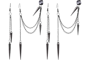 VELESAY Homme Boucles d'oreilles Noires Pendante Punk Gothique Boucles d'oreilles Chainette Hippie Steampunk Boucles d'oreilles Longue Chaîne Boucles d'oreilles pour Homme Femme