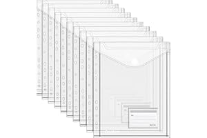 DONKEN 10 Stück Dokumententasche A4 Dokumentenmappe zum Abheften mit Druckknopf Sichttasche A4 Mappen für Organisieren mit 11 Lochrand und Etikettentasche