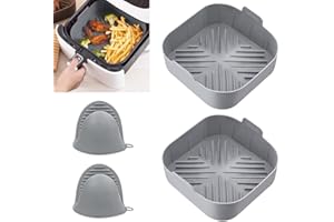 Kleemeiero 2 PCS Panier en Silicone pour Friteuse à Air Réutilisable Pot en Silicone pour Friteuse à Air accessoire Air Fryer Pot en Silicone avec 2 Gants de Four pour Micro-Ondes, Four (21*21*7CM)