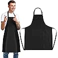 GWHOLE Apron Adjustable Chef Apron with Pockets for Men and Women Unisex Home Kitchen Baking Gardening Restaurant Coffee BBQ (Black/White)
