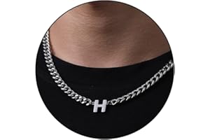 Esmoly Men's Necklaces Initial Necklace Silver Gold Black 316L Stainless Steel Necklace with Letter A-Z 6.5mm Cuban Chain Gifts for Men Boys 18+2 Inches