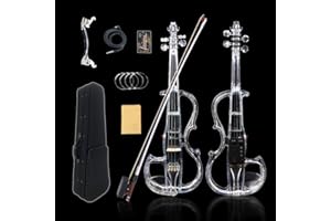 WUQIMUSC - Violino elettrico di dimensioni 4/4, corpo in vetro acrilico trasparente, 3 colori, luce LED, bel tono con custodia, fiocco, elv-led