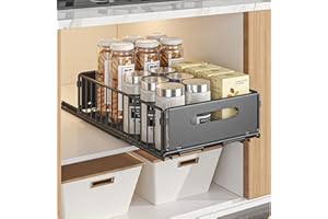 YunNasi Organizador de Gabinete Extraíble con Estantes de Almacenamiento Deslizantes, Organizador de Armario, Cesta Deslizante para Cocina, sin taladrar ni clavar (Negro, 1Bloque 38D X 25W X10H CM)