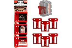 StealthMounts Battery Mounts Compatible with Milwaukee M18 – 6 Pack Red Wall & Bench Holders for Power Tool Batteries | ABS Storage Brackets for Workshop, Garage & Van Organisation | Made in the UK