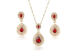TOEECY Jewellery Set for Women Crystal Pendant Necklace Earring Set Golden Jewellery Set Gift for Wedding Bridal Bridesmaid