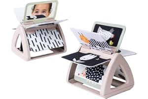 Taf Toys Tummy Time Schwarz-Weiß-Babybuch Monochrom Spinning Doppelseitiges Rassel Sensorisches Buch High Contrast Baby Spielzeug Montessori Lernaktivität Geeignet für Neugeborene Jungen & Mädchen 0