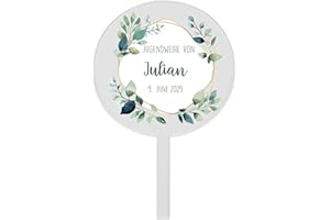 Herz & Heim® Personalisierter Tortentopper für Taufe, Kommunion, Firmung, Konfirmation – Acrylglas Cake Topper mit Name & Datum – 2 Größen (10 cm (Eukalyptus))