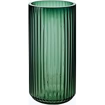 Vaso In Vetro Verde Ispessito 26 Cm - Design Rustico A Coste, Per Fattoria Moderna, Mensole
