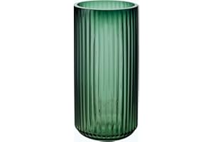 Vzmiza Green Glass Vase 26 cm for Modern Home Decoration - Flower Vase for Pampas Grass - Nordic Boho Style Vases Glass for Wedding - Large Ribbed Flower Vase for Tulip Dining Table Living Floor Vase