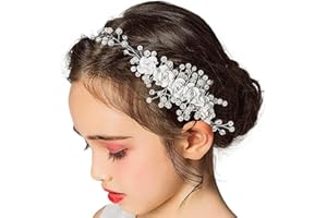 IYOU Princesa Cristal Venda Blanco Flor Comunión Fuente Perla Floral Nupcial Accesorios para el Cabello para Niñas de las Flores y Dama de Honor