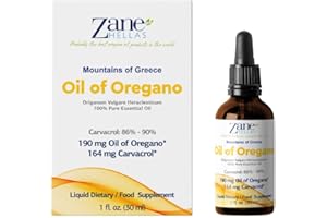 ZANE HELLAS PROBABLY THE BEST OREGANO OIL PRODUCTS IN THE WORLD Zane Hellas 190 mg Oregano Oil-164 mg Carvacrol per Serving-4 Drops Daily. 100% Greek Undiluted Oil of Oregano. 86%-90% Min Carvacrol. Probably The Best Oregano Oil in The World. 2 fl. oz.- 60ml.