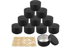 YANCAER 10 Pezzi Vasetti Alluminio, 50ml Nero Barattoli di Alluminio, Rotonda Scatola Alluminio, Vasetti Vuoto Metallo Contenitore per Candela Crema Cosmetici Viaggio