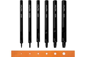 WUTA Schwarzer Leder Runde Lochstanzer,6 Stück Locheisen Set für Leder, Uhrenarmband, Dichtungsgürtel,Lochstanzer Locheisensatz(1+1.5+2+3+4+5mm)
