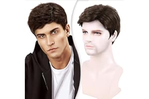 Creamily Perruque pour Homme, Perruque Brune Courte pour Homme, Perruque de Cheveux Synthétique Moelleux en Couche Naturelles Perruque de Costume d'Halloween pour Hommes