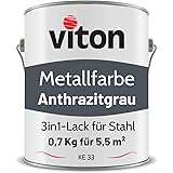 VITON Metallfarbe in Anthrazit - 0,7 Kg Metall-Schutzlack Seidenmatt - Dauerhafter Schutz & hohe Beständigkeit - 2in1 - Metal