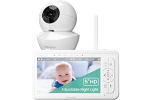 Babysense 720p 5" HD Baby Monitor, Video Baby Monitor with Camera and Audio, Remote Pan and Tilt, Adjustable Night Light, Long Range, Two-Way Audio, 4x Zoom, Night Vision, 4000mAh Battery
