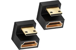 HTGUOJI Adapter Mini HDMI na HDMI w kształcie litery U, kąt 360 stopni, mini HDMI 2.1, konwerter rozszerzeń obsługuje 8K 60 Hz 48 Gbps do aparatu, laptopa, tabletu, HDTV, projektora (2 szt.) (Up)
