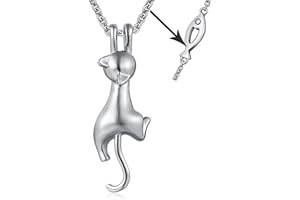 jiamiaoi Łańcuszek z zawieszką w kształcie kota, damski, srebrny łańcuszek, Srebro szterlingowe, Diament