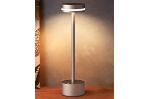 FUNTAPHANTA LED Battery Operated Cordless Table Lamp with Touch Sensor, Aluminum Lamp Body, 3 Level Dimming, 4000mAh Rechargeable Battery, 3000K Warm Light, for Dining Table (Brown)