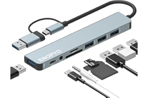 ENOPYO USB Hub Multi USB Port Hub Portable USB Hub 3.0 with audio,USB A and C For Laptop,Desktop,MacBook,Surface Pro,Dell XPS,Thinkpad,Notebook PC,USB Flash Drives,Mobile HDD etc(8-in-1)