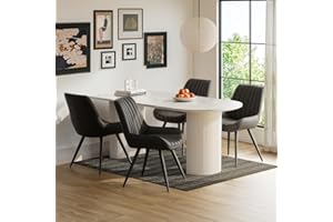 ‎AIVERMEIL Moderner gepolsterter Esszimmerstuhl - Extra dickes Sitzkissen, Künstlicher Stoff Esszimmerstühle Küchenstuhl Polsterstuhl Wohnzimmerstuhl Sessel mit Rückenlehne, Metallbeine (Schwarz, 4er Set)