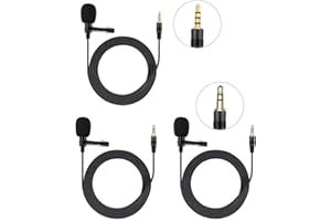 HUACAM 3 Pcs Lavalier Lapel Microphone, Professional Omnidirectional Condenser Lavalier Mic, 3.5mm Clip on Microphone for Smartphone Laptop PC, Mini Microphone for YouTube, Interview, Conference