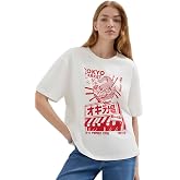 Tokyo Baskılı Ekru Tiş&ouml;rt Loose Fit/Bol Rahat Kesim 1614004-25705