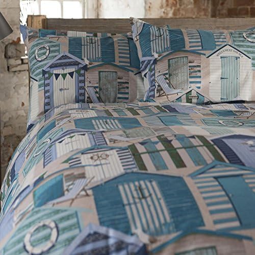 Blue Beach Huts Double Duvet - 100% Cotton, Nautical, Seaside