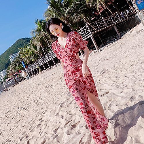 Mayihang Dress Skirt Beach Skirt Women Summer Seaside Holiday Show Thin Long Skirt,S,Red Flower Color