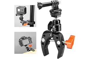 K&F CONCEPT Super Clamp with Ball Head Magic Arm and Cold Shoe, 1/4" Threads for Flash Light Tripod Tube, Camera Mount Clamp with Action Camera Adapter Compatible with GoPro DJI Insta360, MS26