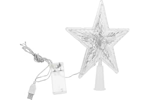SOLUSTRE Christmas Tree Topper Lights LED Lighted Flashing Star Treetop Xmas Tree Decorative Light without Battery for Indoor Outdoor Holiday Party Decor (White)