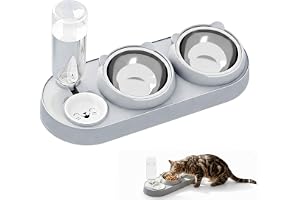Kattskål, 3-i-1-matskål för katt, skålar i rostfritt stål skål med vattendispenser katter och avtagbar matskål för matskål-se